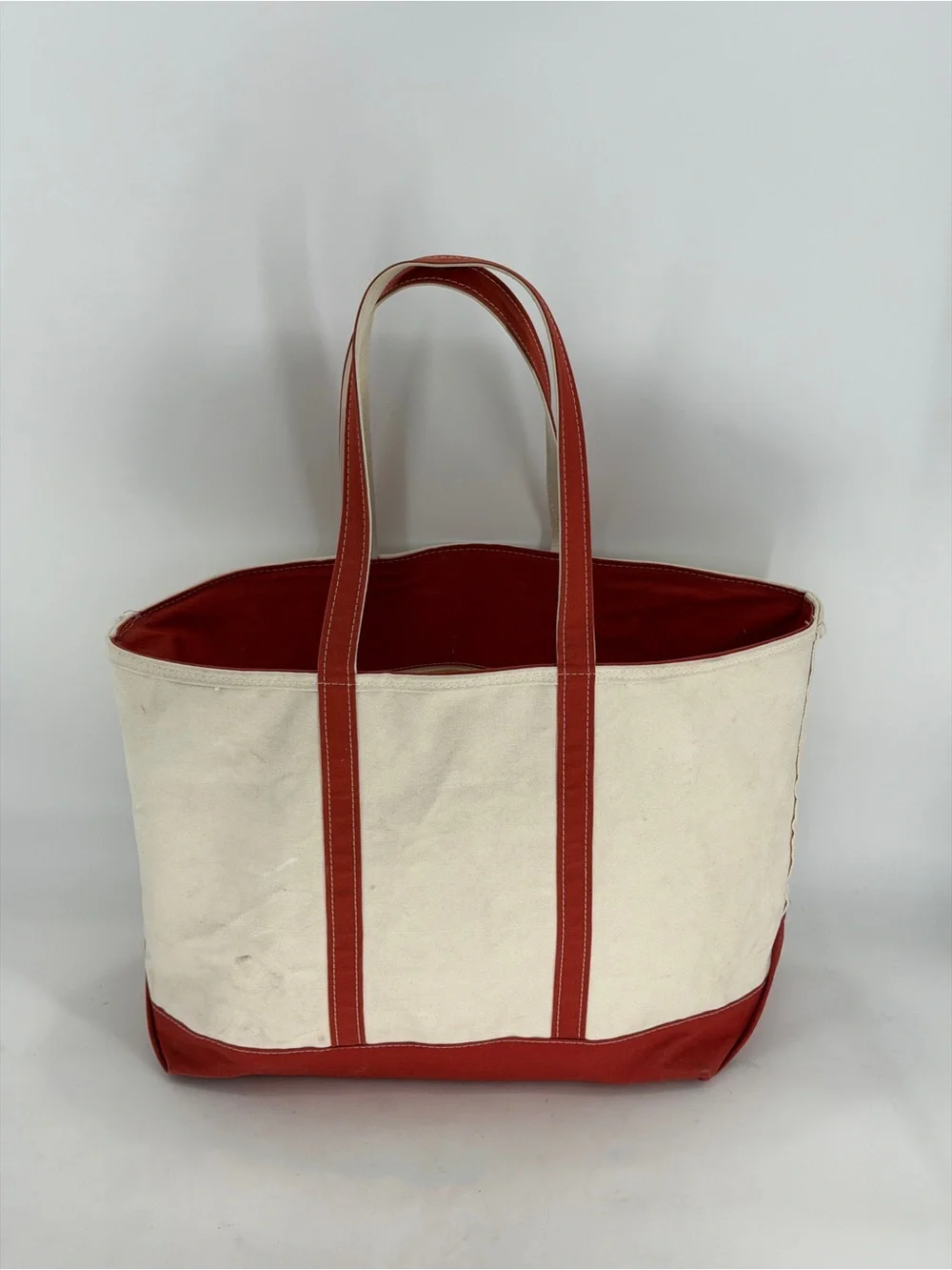 L.L. Bean Boat Canvas Extra Large Top Zip Tote with Orange Trim and Handles